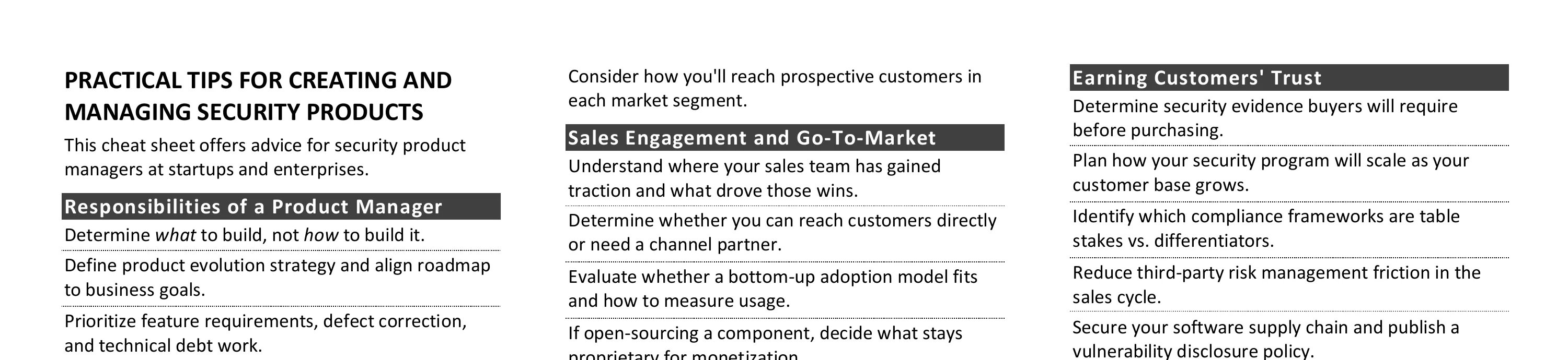 Practical Tips for Creating and Managing Security Products